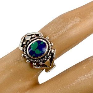 Azurite Malachite Ring, Sterling Silver, Size 6 1/2, Vintage Ring, Blue Stone
